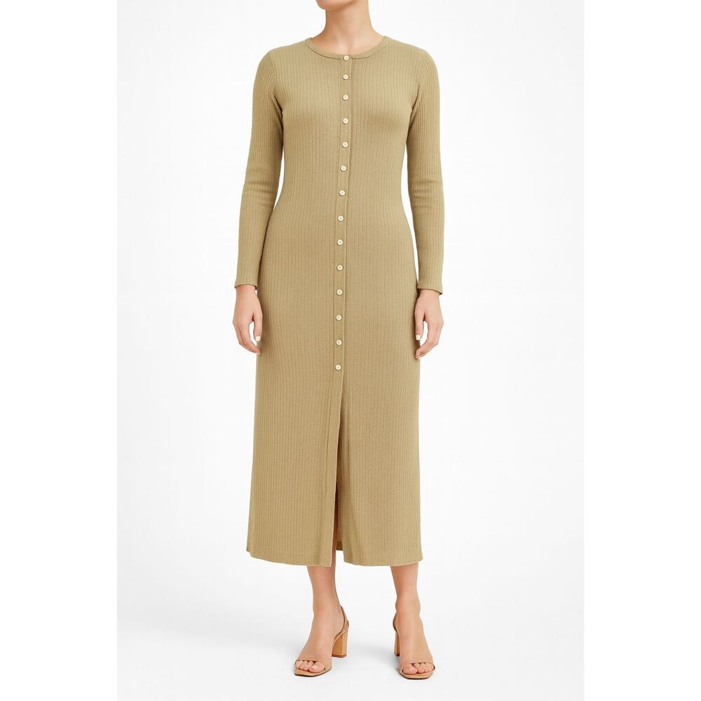 Current Air Tan Button Up Sweater Dress MP Cappuccino Core Minimalist